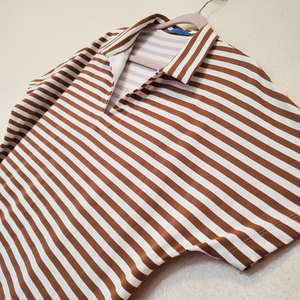 J.McLaughlin Brown White Striped Catalina Cloth Polo Midi Dress Womens XL - Picture 5 of 13